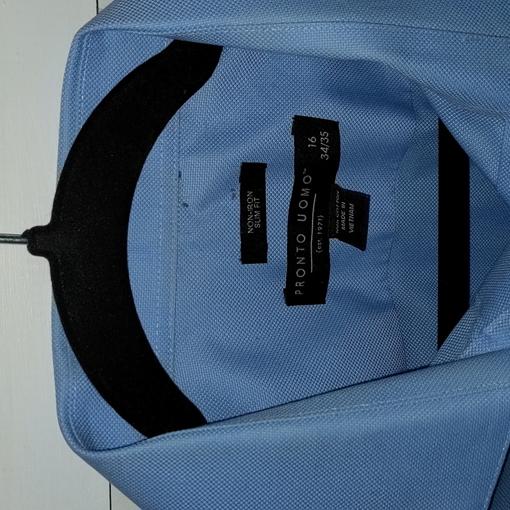 Pronto Uomo Slim Fit Queen's Oxford Dress Shirt, Light Blue 16 34/35 - Picture 5 of 6